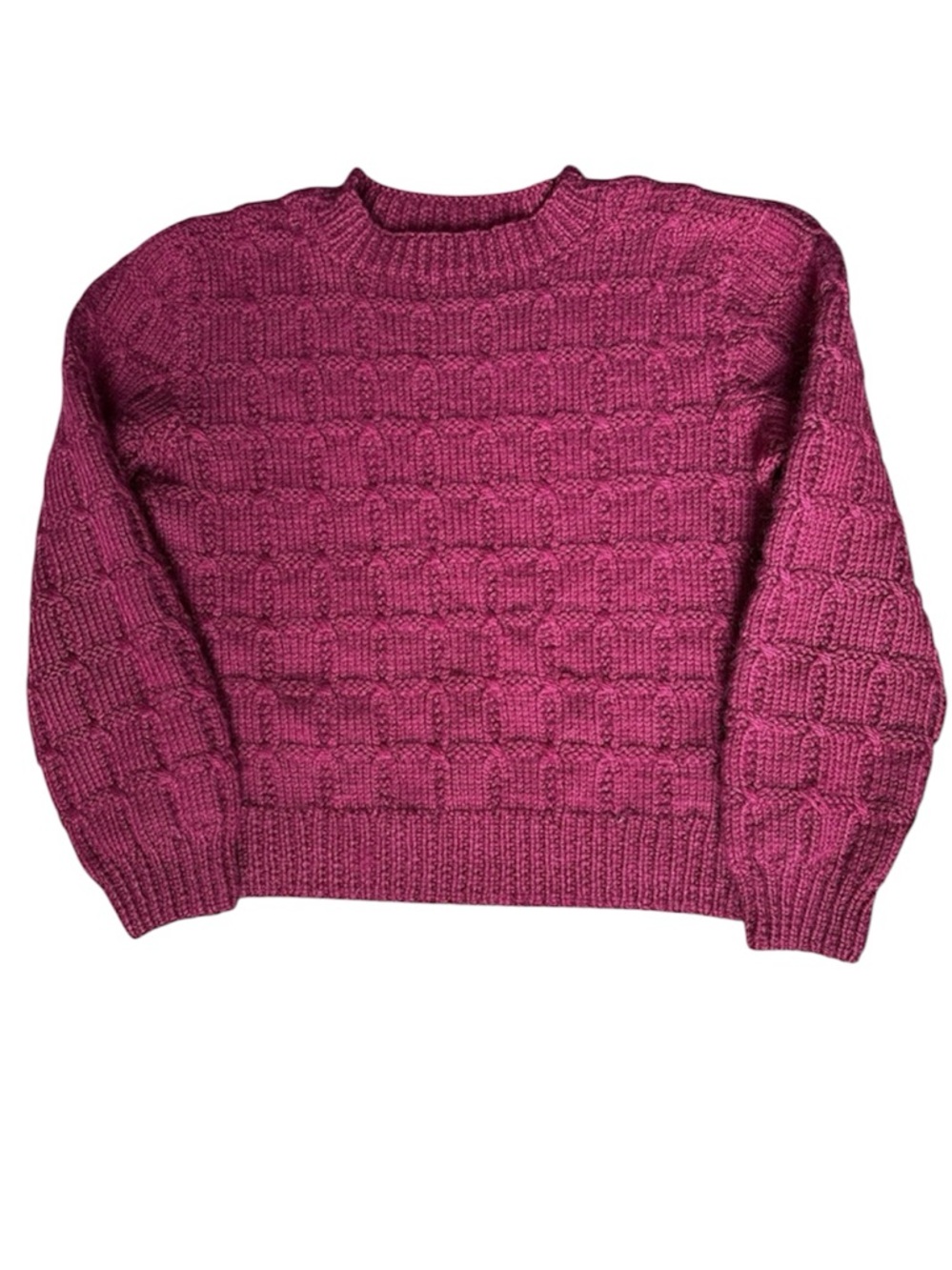 Hand knit wool sweater cabincore mix stitch berry red Medium Petite fit